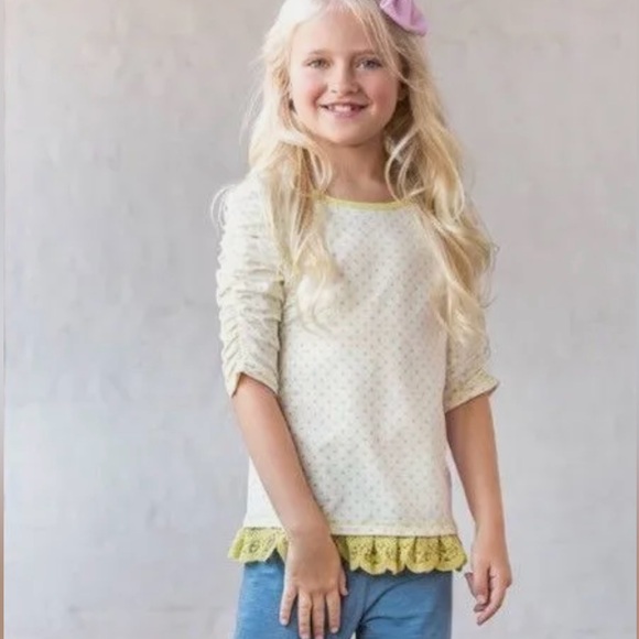 Matilda Jane Girls Size 8 Lime Rehearsal Time Make Believe Dot Tunic - Picture 1 of 7